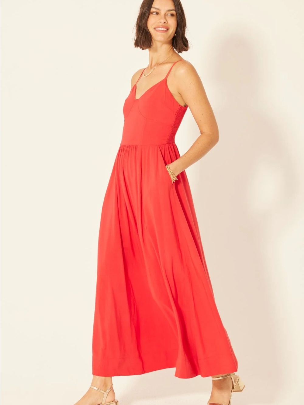 Bila Red Maxi Dress with Spaghetti Straps